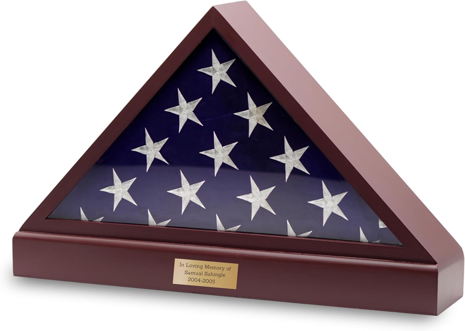 Personalized Burial Flag Display Case, 5x9 Flag Display Stand , Flag Case for Funeral Flag, Solid Wood Cherry Finish