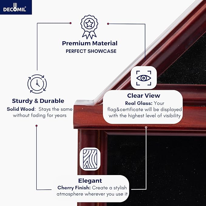 Large Military Shadow Box Frame Memorial Burial Funeral Flag Display Case for 5x9 Flag, Solid Wood with Customize Name Plate