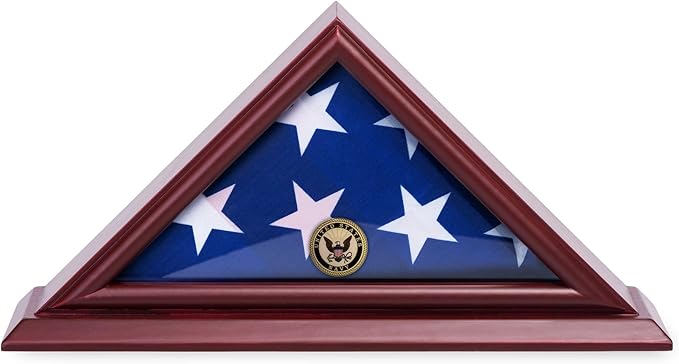 Flag Display Case for 3x5 Folded Flags, Flag Box Display case- NOT for Burial ( 5X9) Flag, Shadow Box Frame, with Armed Forces Emblems for Military and Patriots (Navy)