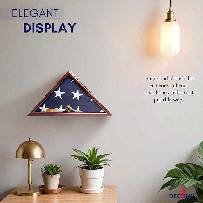 Flag Display Case for Burial (5x9) Flag, Army , Navy , Marine and Air Force Emblem, Flag Box Display with Engraving Name Plate, Military Flag Display(Air Force)