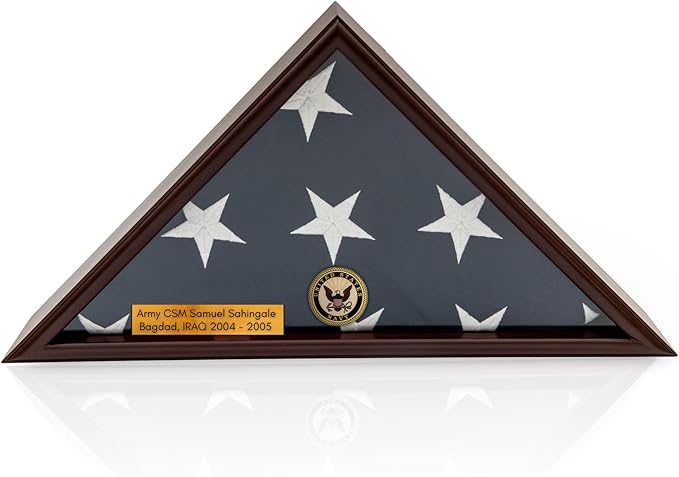 Flag Display Case for Burial (5x9) Flag, Army , Navy , Marine and Air Force Emblem, Flag Box Display with Engraving Name Plate, Military Flag Display(Air Force)