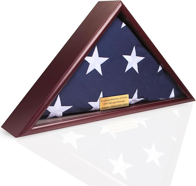 Flag Display Case for Burial (5x9) Flag, Army , Navy , Marine and Air Force Emblem, Flag Box Display with Engraving Name Plate, Military Flag Display(Air Force)