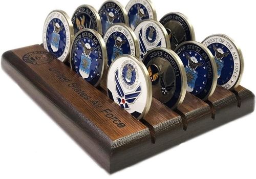 4 Rows Challenge Coin Stand Armed Forces Engraving 12 Coins