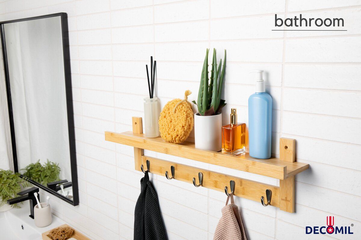 Bamboo shelf with online hooks