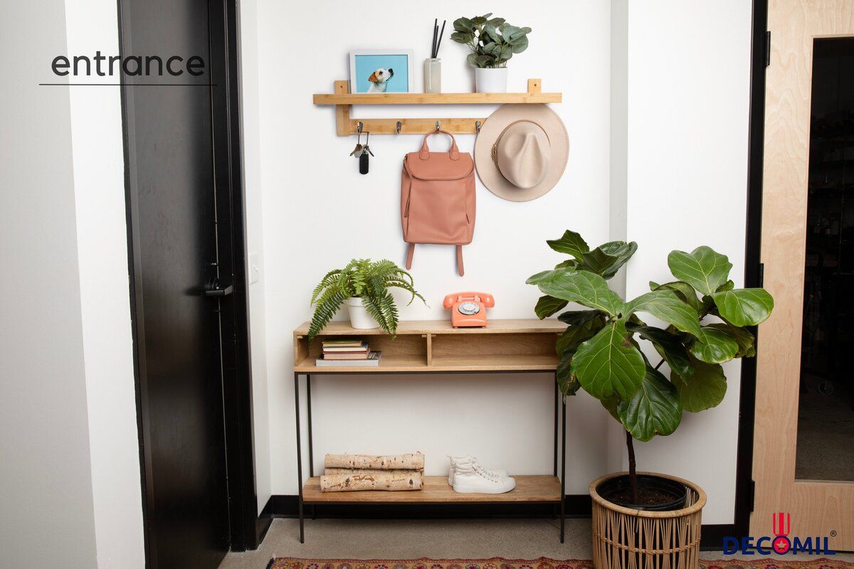 Modern entryway shelf online with hooks